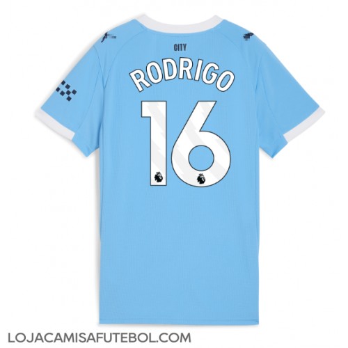 Camisa de Futebol Manchester City Rodri Hernandez #16 Equipamento Principal Mulheres 2025-26 Manga Curta